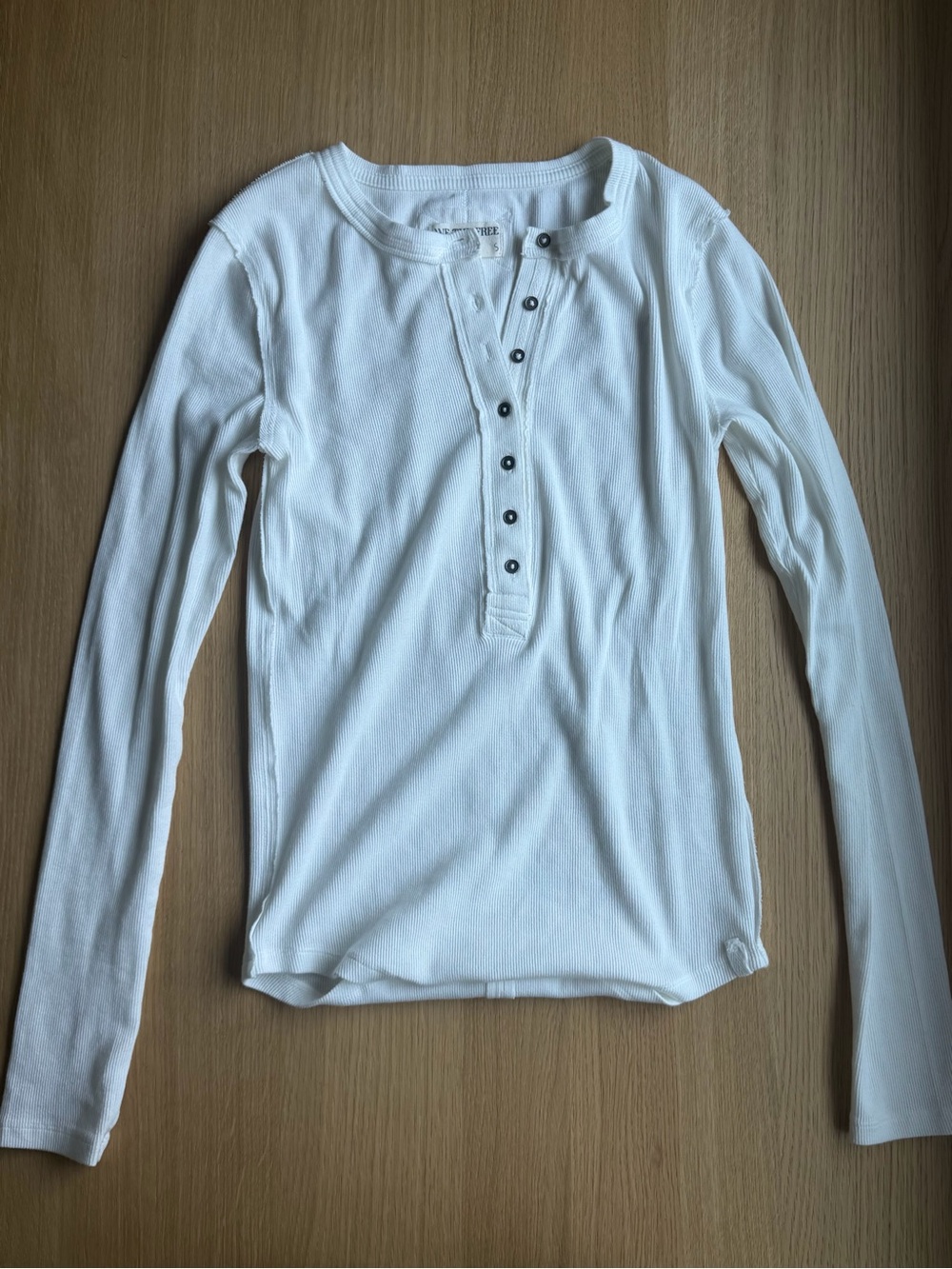 Free People We The Free White Ribbed Long Sleeve Henley Top Size Small